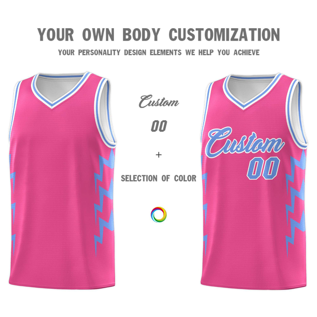 Custom Pink Side Lightning Pattern Sports Uniform Basketball Jersey