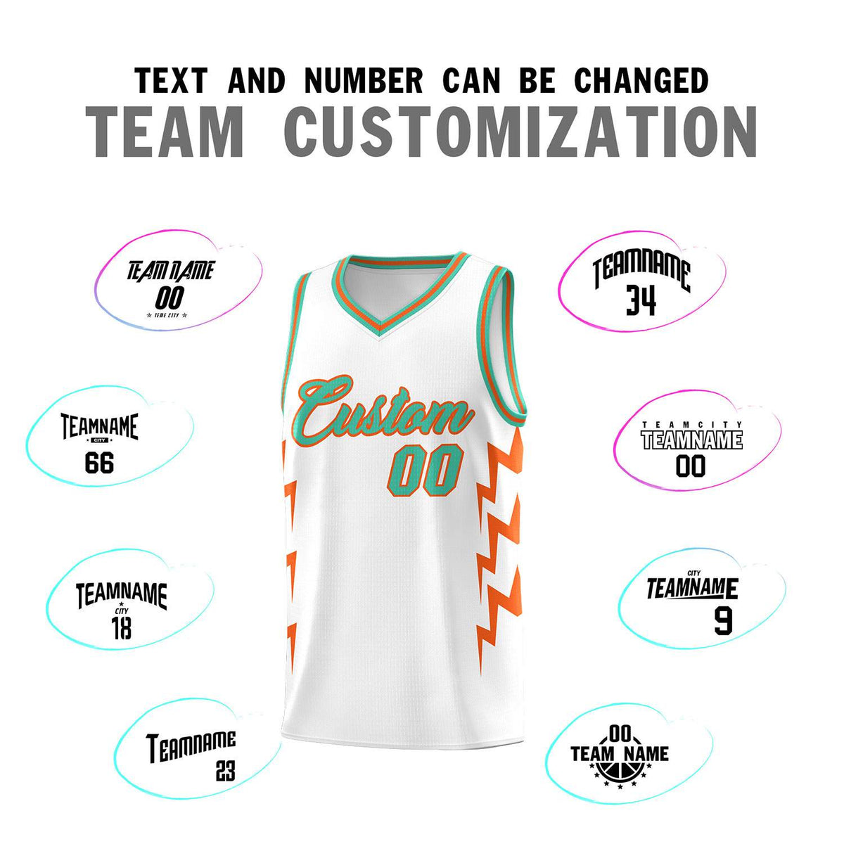 Custom White Side Lightning Pattern Sports Uniform Basketball Jersey