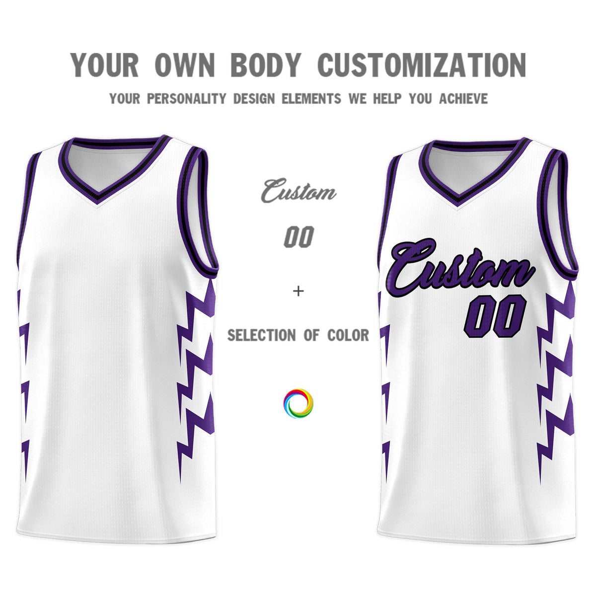 Custom White Side Lightning Pattern Sports Uniform Basketball Jersey
