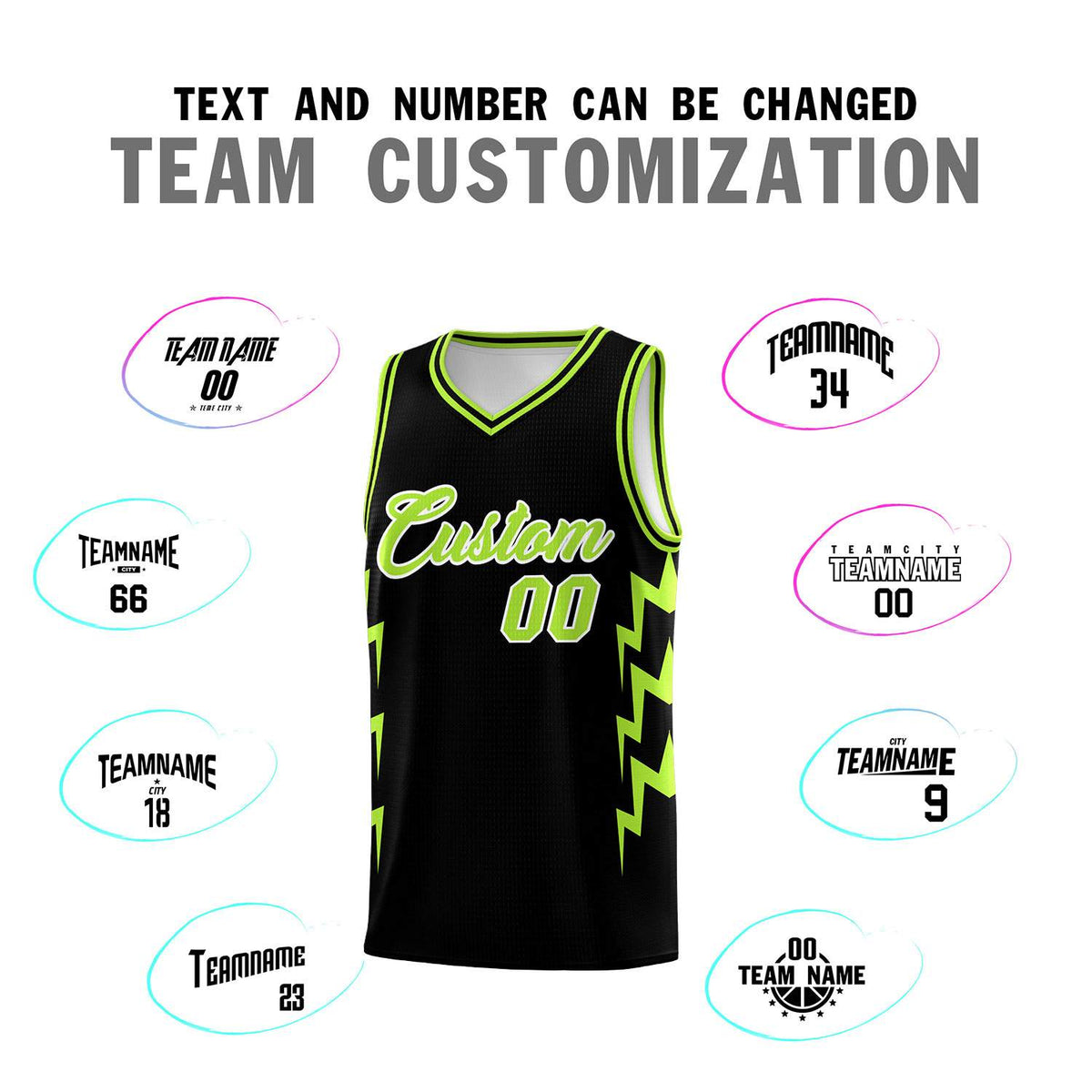 Custom Black Side Lightning Pattern Sports Uniform Basketball Jersey