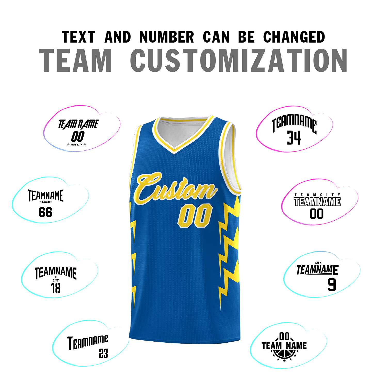 Custom Royal Side Lightning Pattern Sports Uniform Basketball Jersey