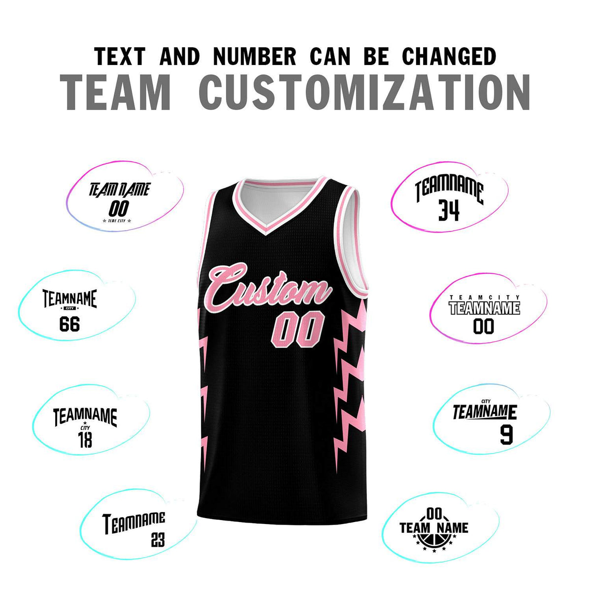 Custom Black Side Lightning Pattern Sports Uniform Basketball Jersey