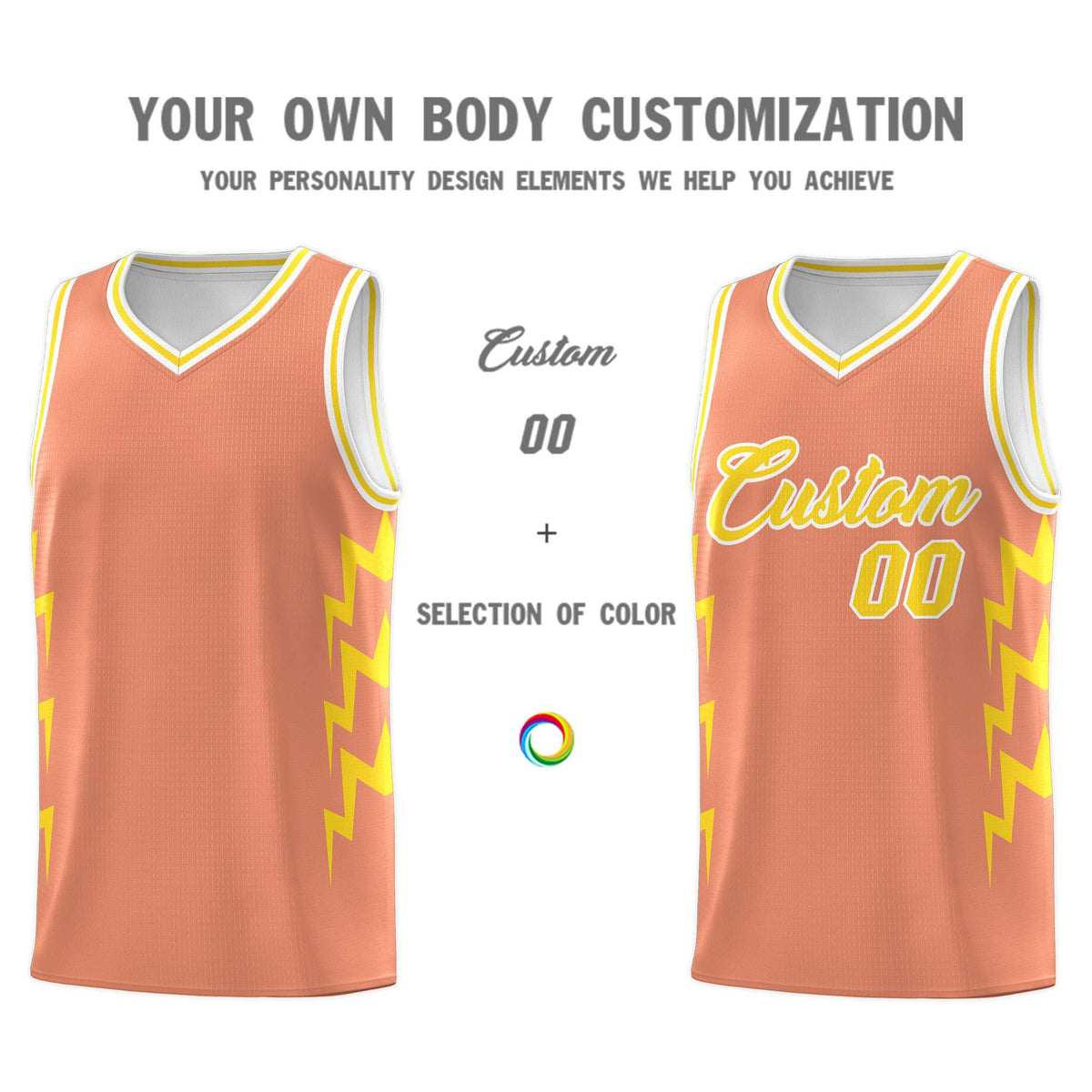 Custom Orange Side Lightning Pattern Sports Uniform Basketball Jersey