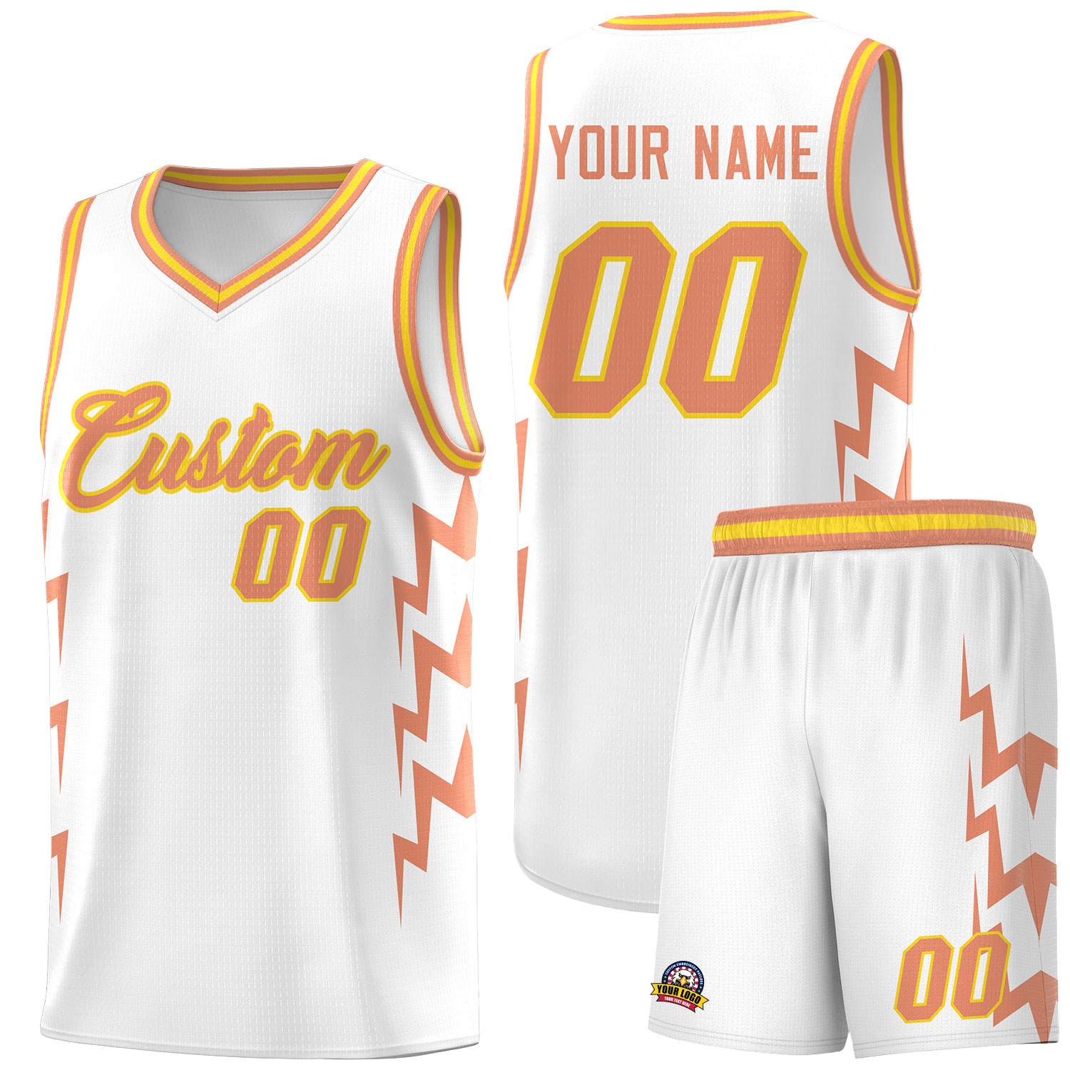Custom White Side Lightning Pattern Sports Uniform Basketball Jersey