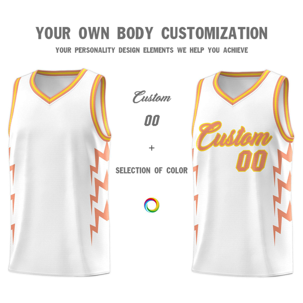 Custom White Side Lightning Pattern Sports Uniform Basketball Jersey