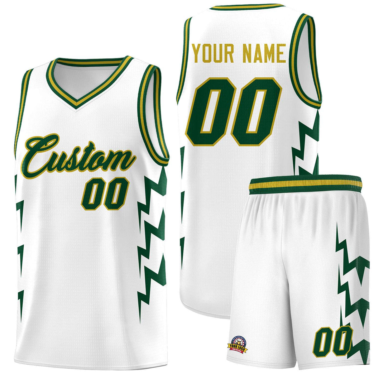 Custom White Side Lightning Pattern Sports Uniform Basketball Jersey