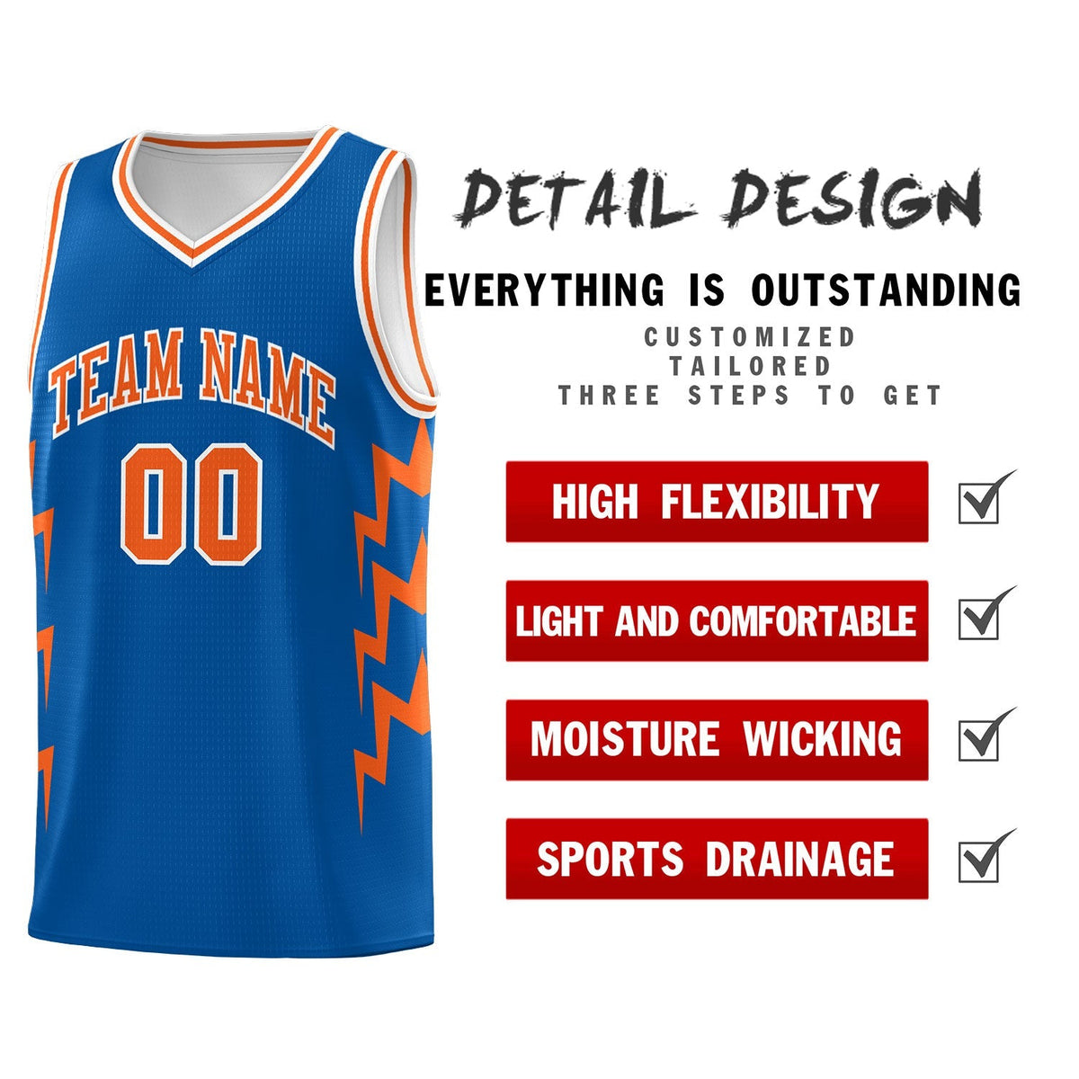 Custom Royal Side Lightning Pattern Sports Uniform Basketball Jersey