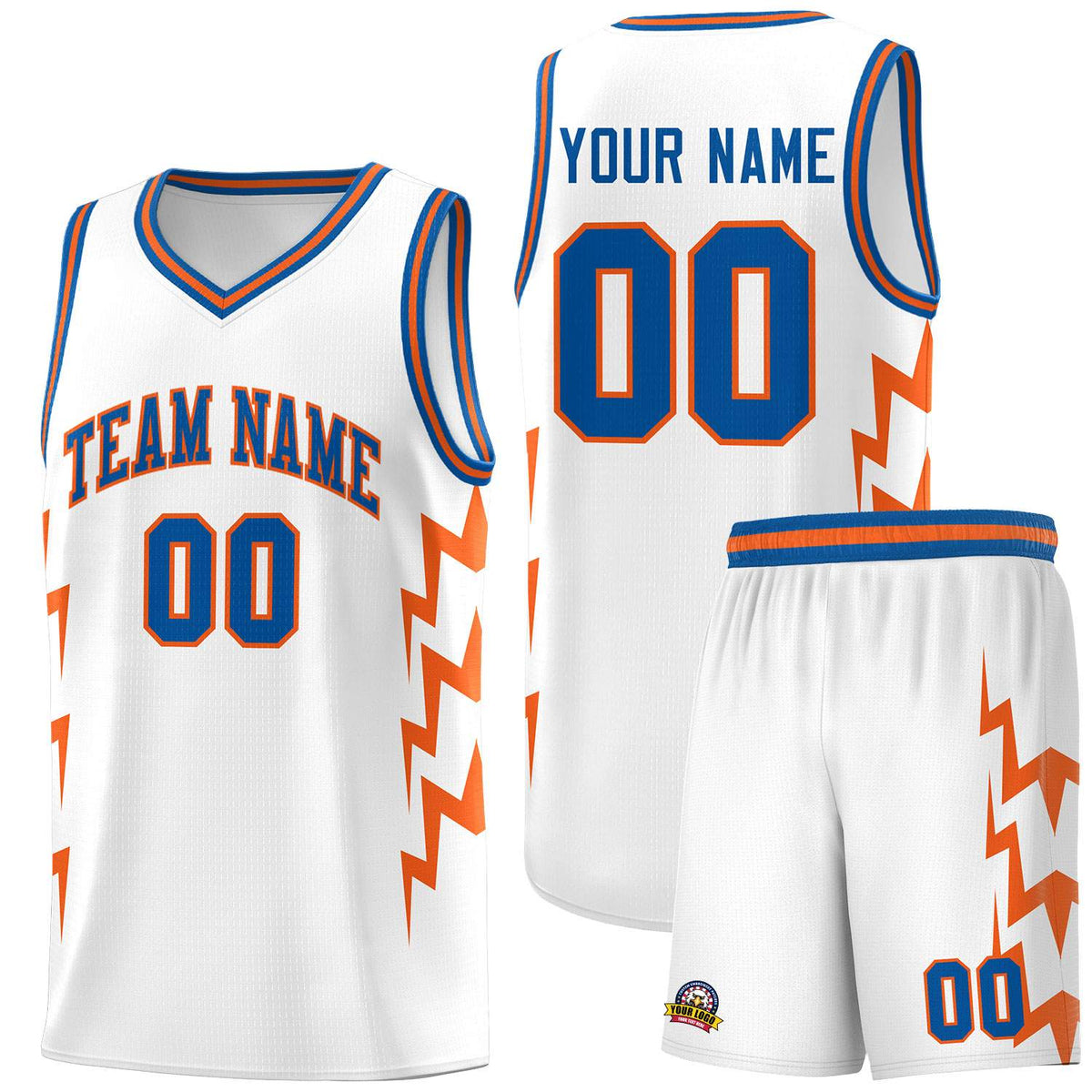 Custom White Side Lightning Pattern Sports Uniform Basketball Jersey