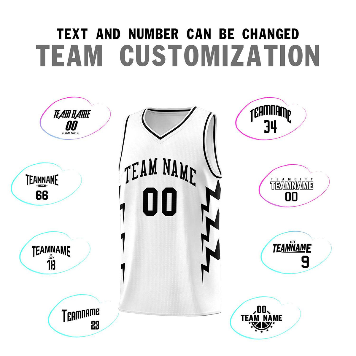 Custom White Side Lightning Pattern Sports Uniform Basketball Jersey