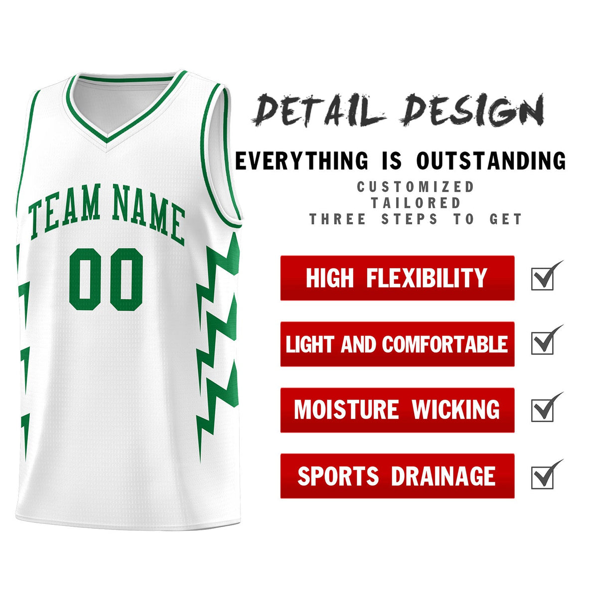 Custom White Side Lightning Pattern Sports Uniform Basketball Jersey