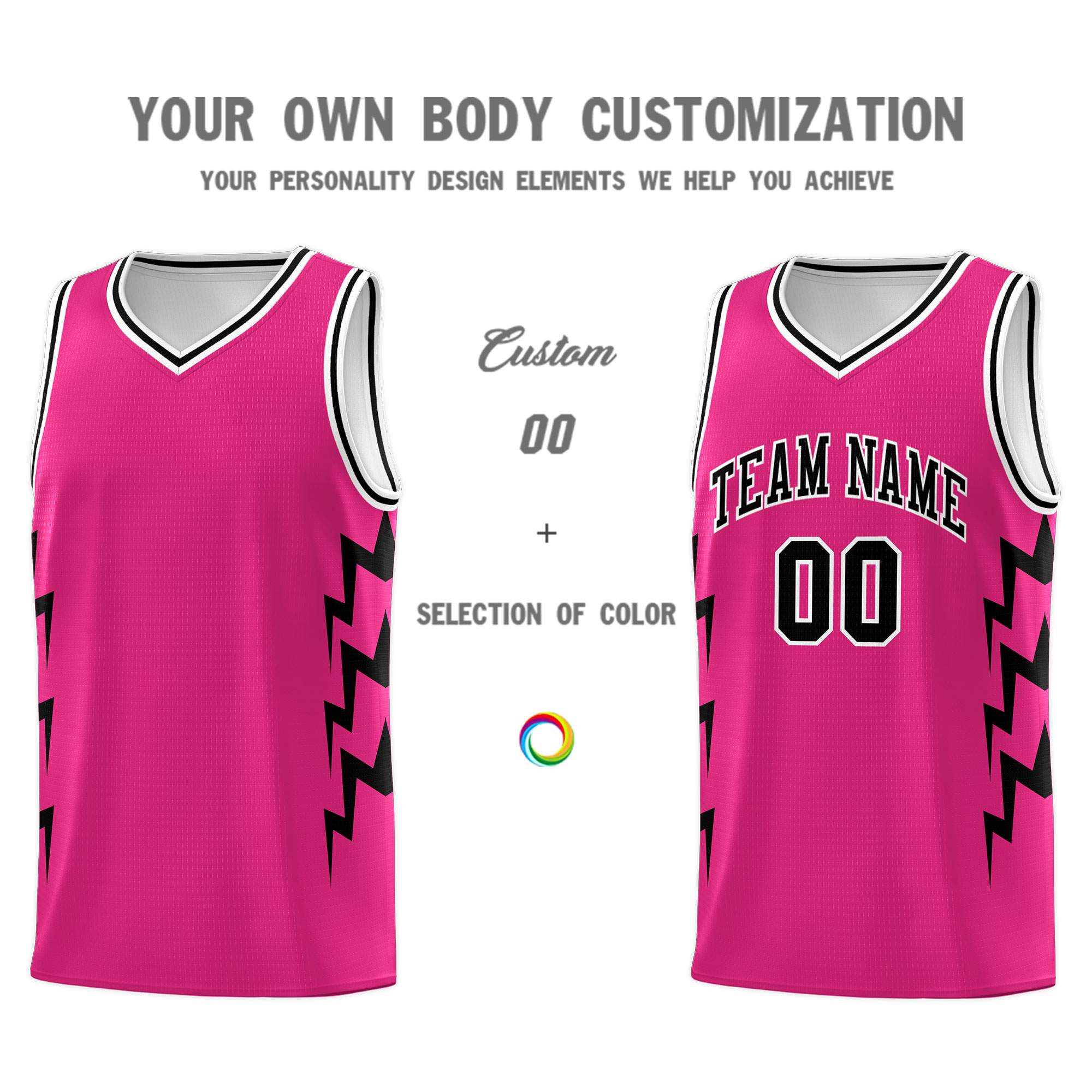 Custom Pink Side Lightning Pattern Sports Uniform Basketball Jersey