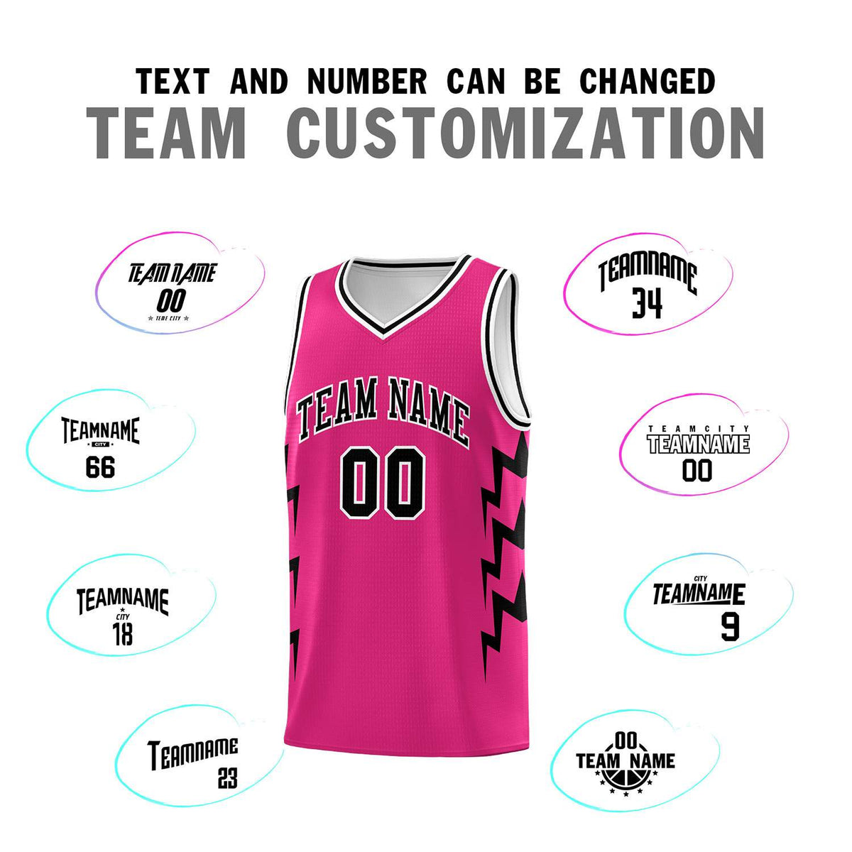 Custom Pink Side Lightning Pattern Sports Uniform Basketball Jersey