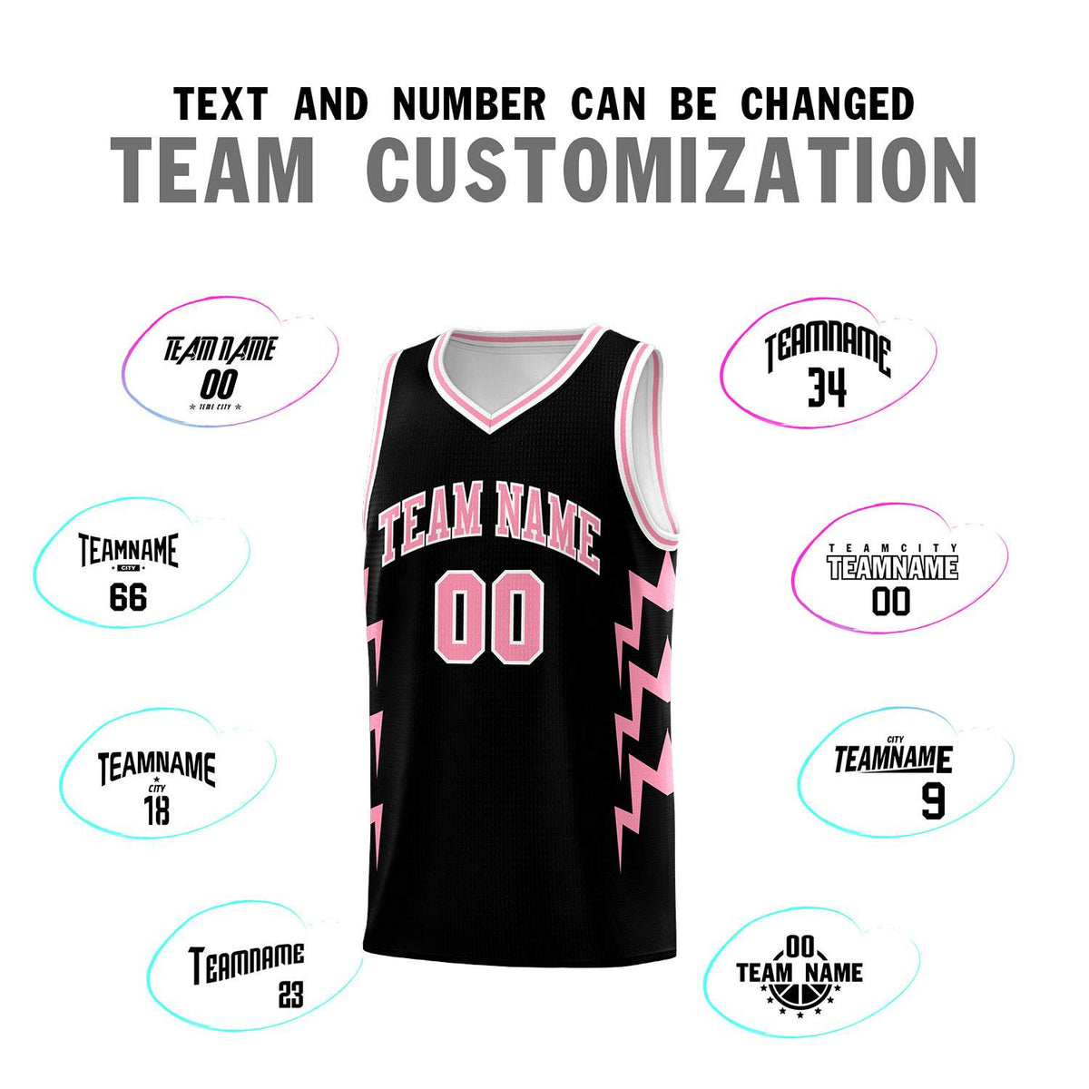 Custom Black Side Lightning Pattern Sports Uniform Basketball Jersey