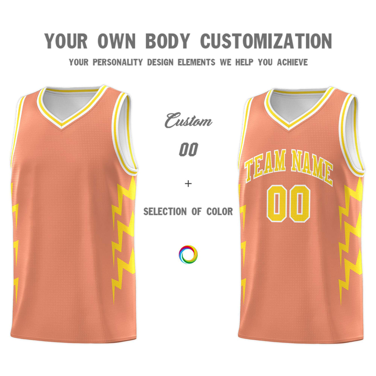 Custom Orange Side Lightning Pattern Sports Uniform Basketball Jersey