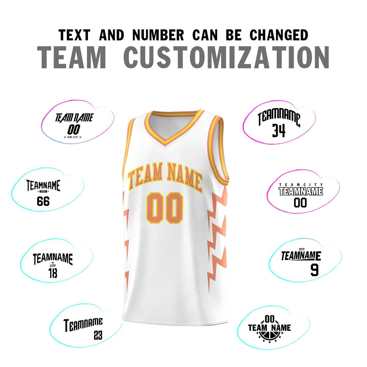 Custom White Side Lightning Pattern Sports Uniform Basketball Jersey
