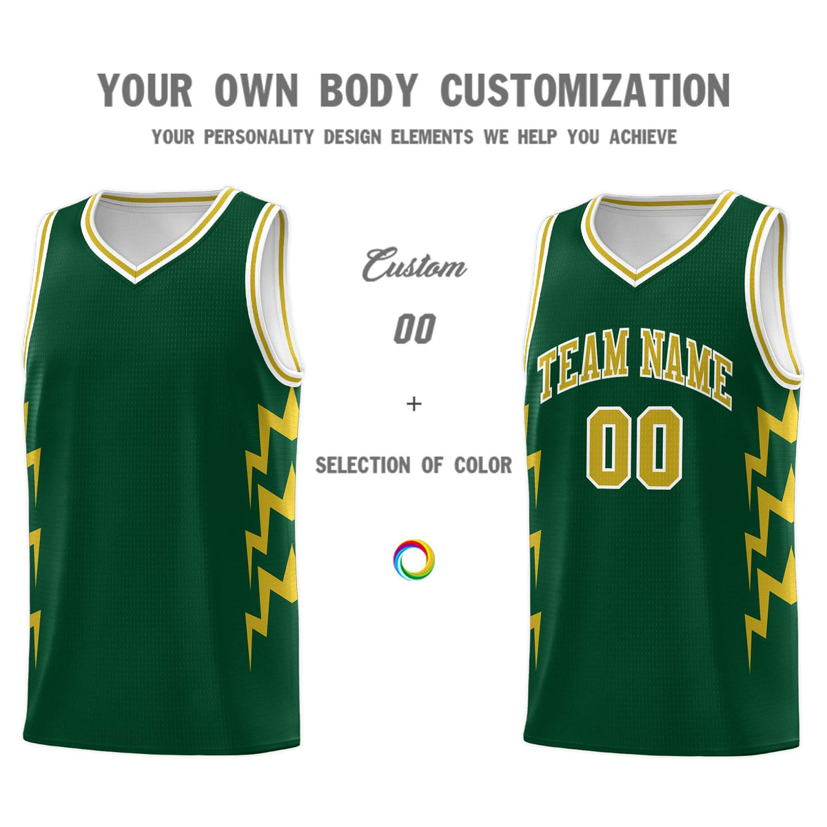 Custom Hunter Green Side Lightning Pattern Sports Uniform Basketball Jersey