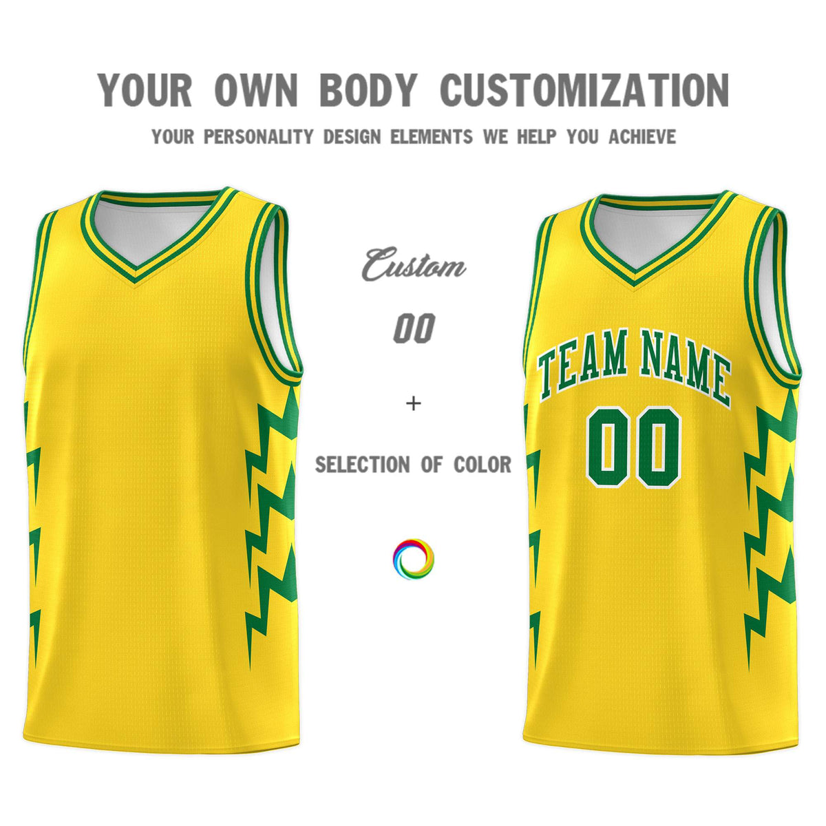 Custom Gold Side Lightning Pattern Sports Uniform Basketball Jersey