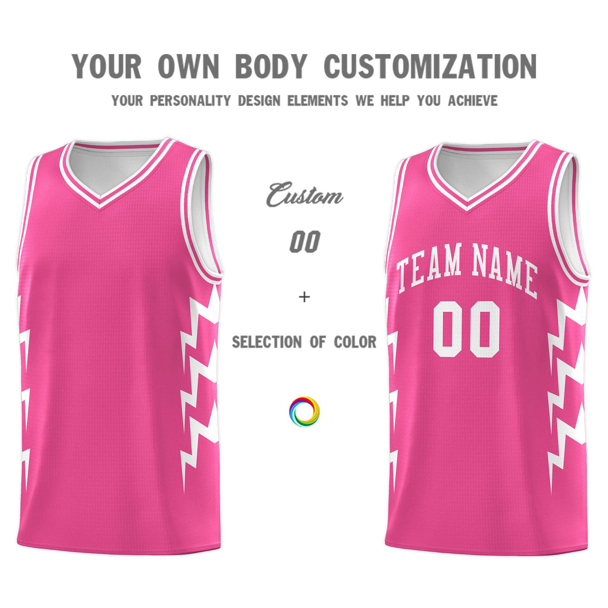 Custom Pink Side Lightning Pattern Sports Uniform Basketball Jersey