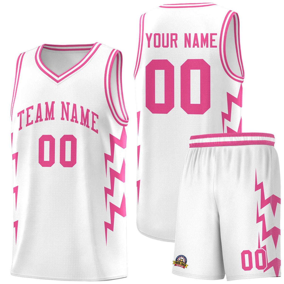 Custom White Side Lightning Pattern Sports Uniform Basketball Jersey