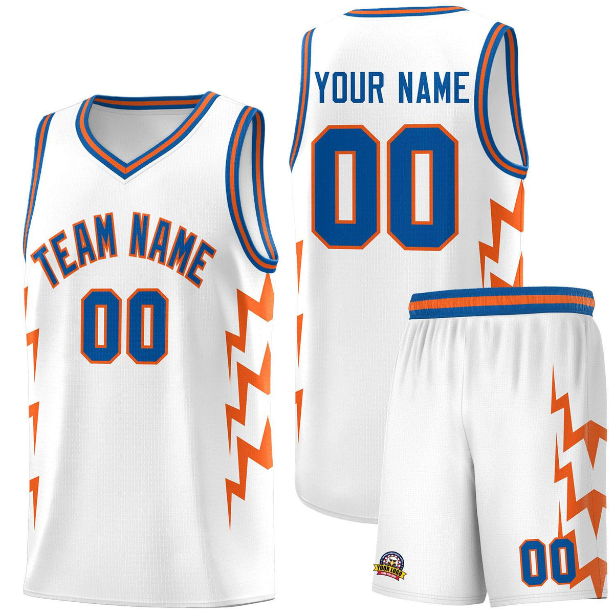Custom White Side Lightning Pattern Sports Uniform Basketball Jersey