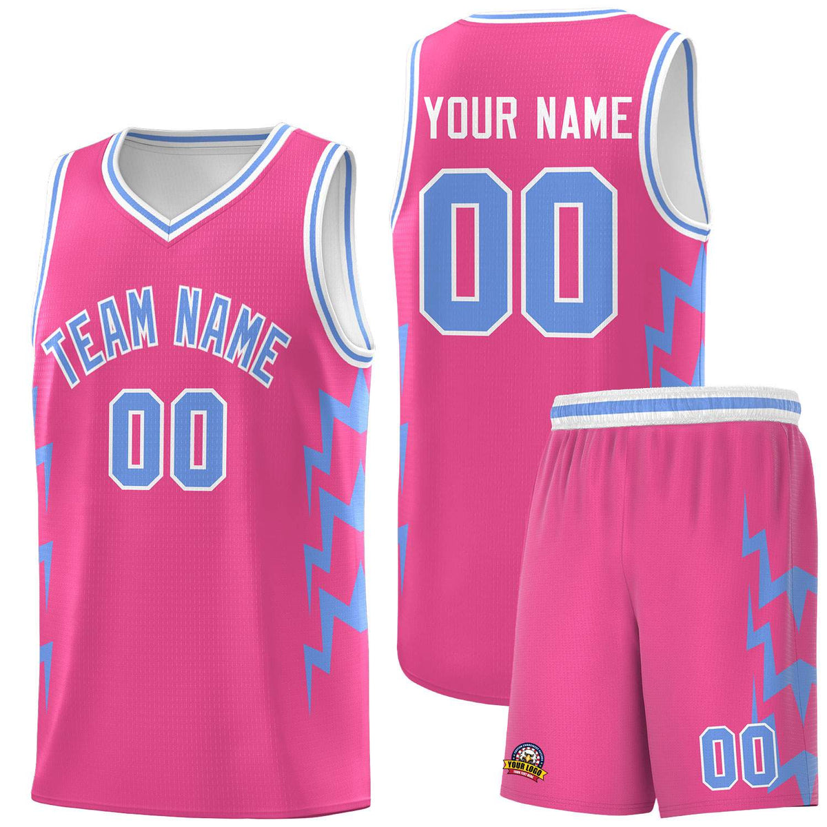Custom Pink Side Lightning Pattern Sports Uniform Basketball Jersey