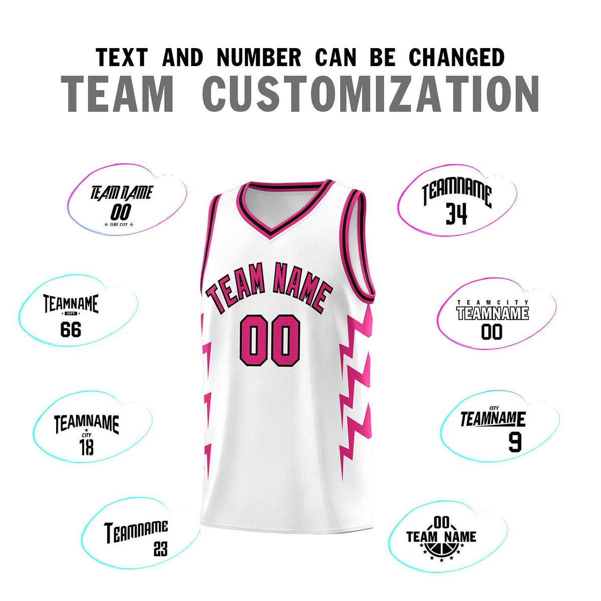 Custom White Side Lightning Pattern Sports Uniform Basketball Jersey