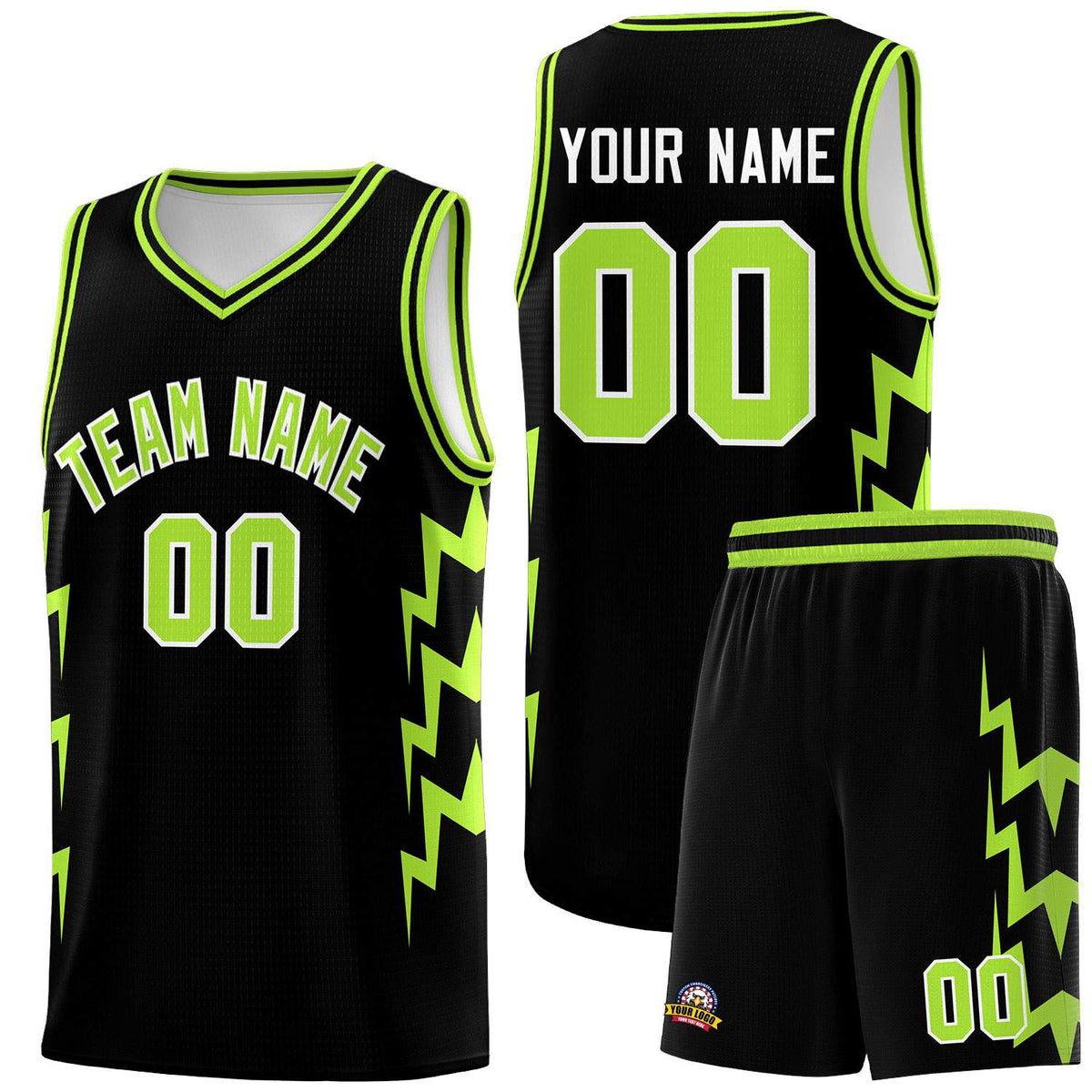 Custom Black Side Lightning Pattern Sports Uniform Basketball Jersey