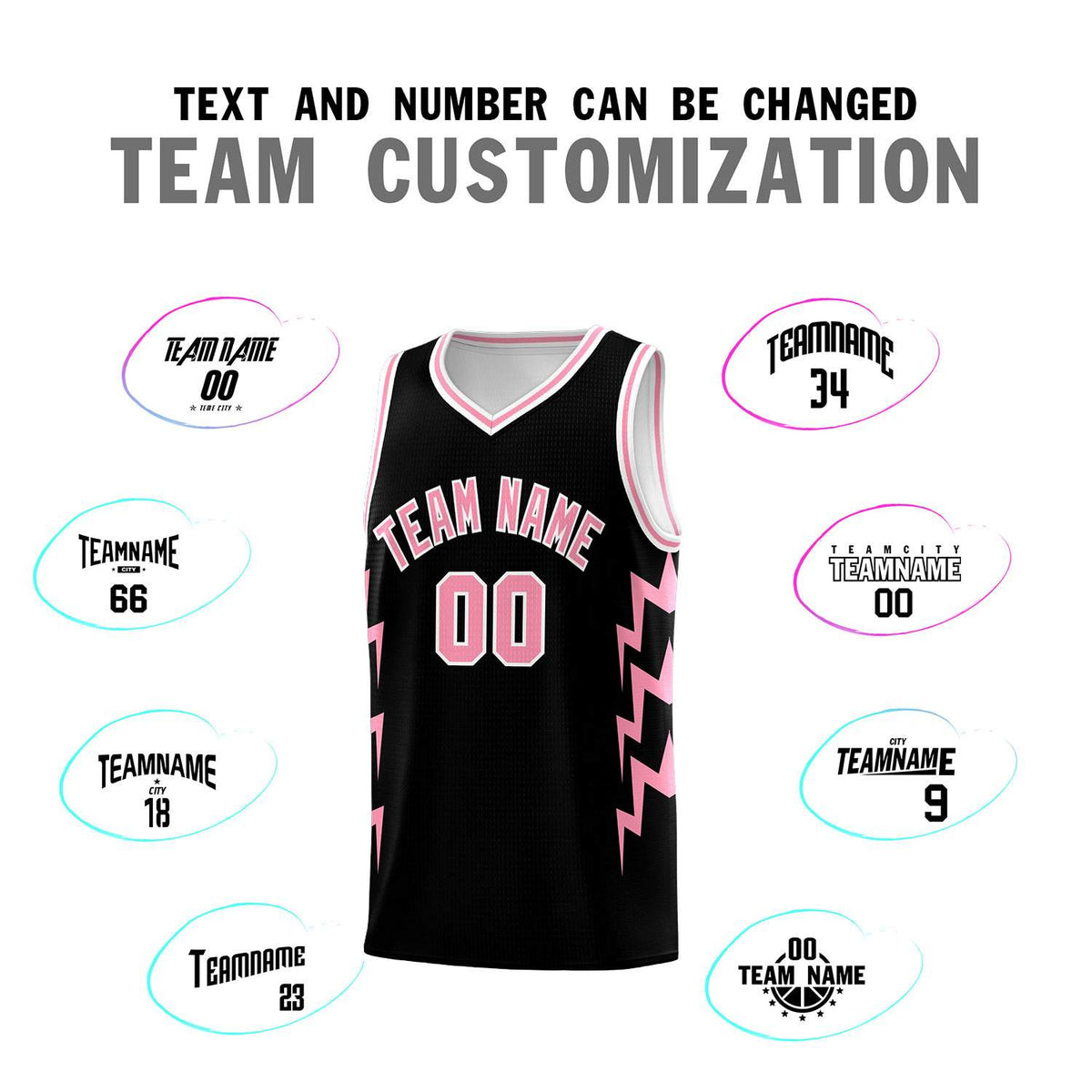 Custom Black Side Lightning Pattern Sports Uniform Basketball Jersey