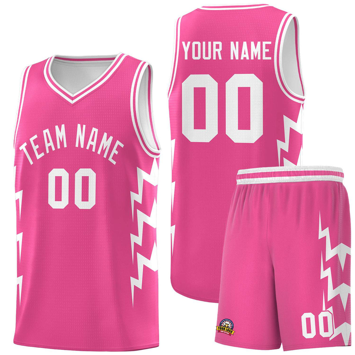 Custom Pink Side Lightning Pattern Sports Uniform Basketball Jersey