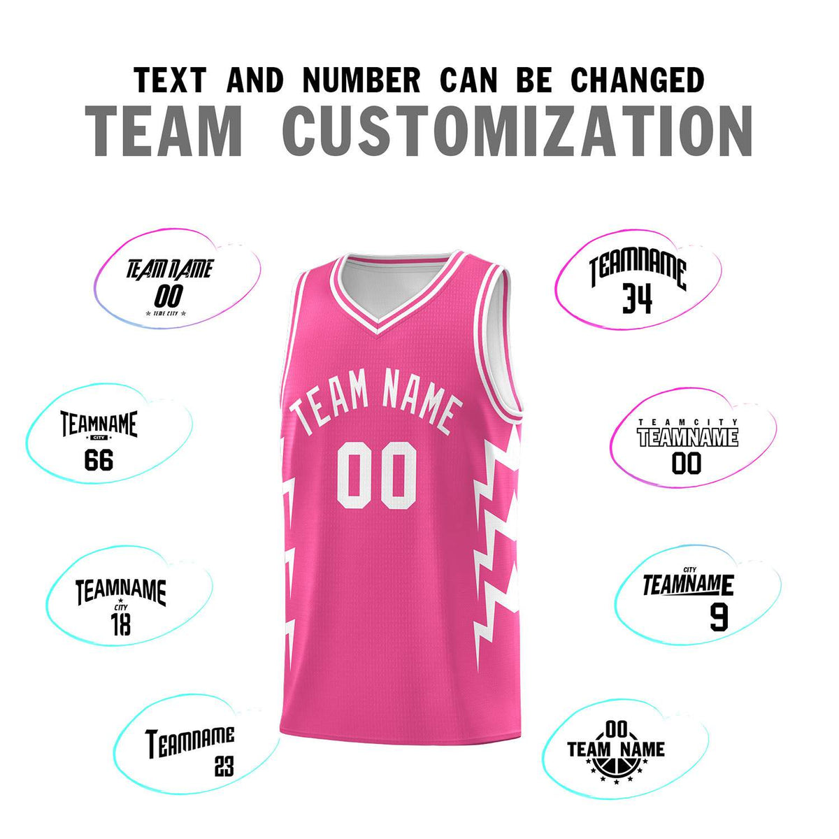 Custom Pink Side Lightning Pattern Sports Uniform Basketball Jersey