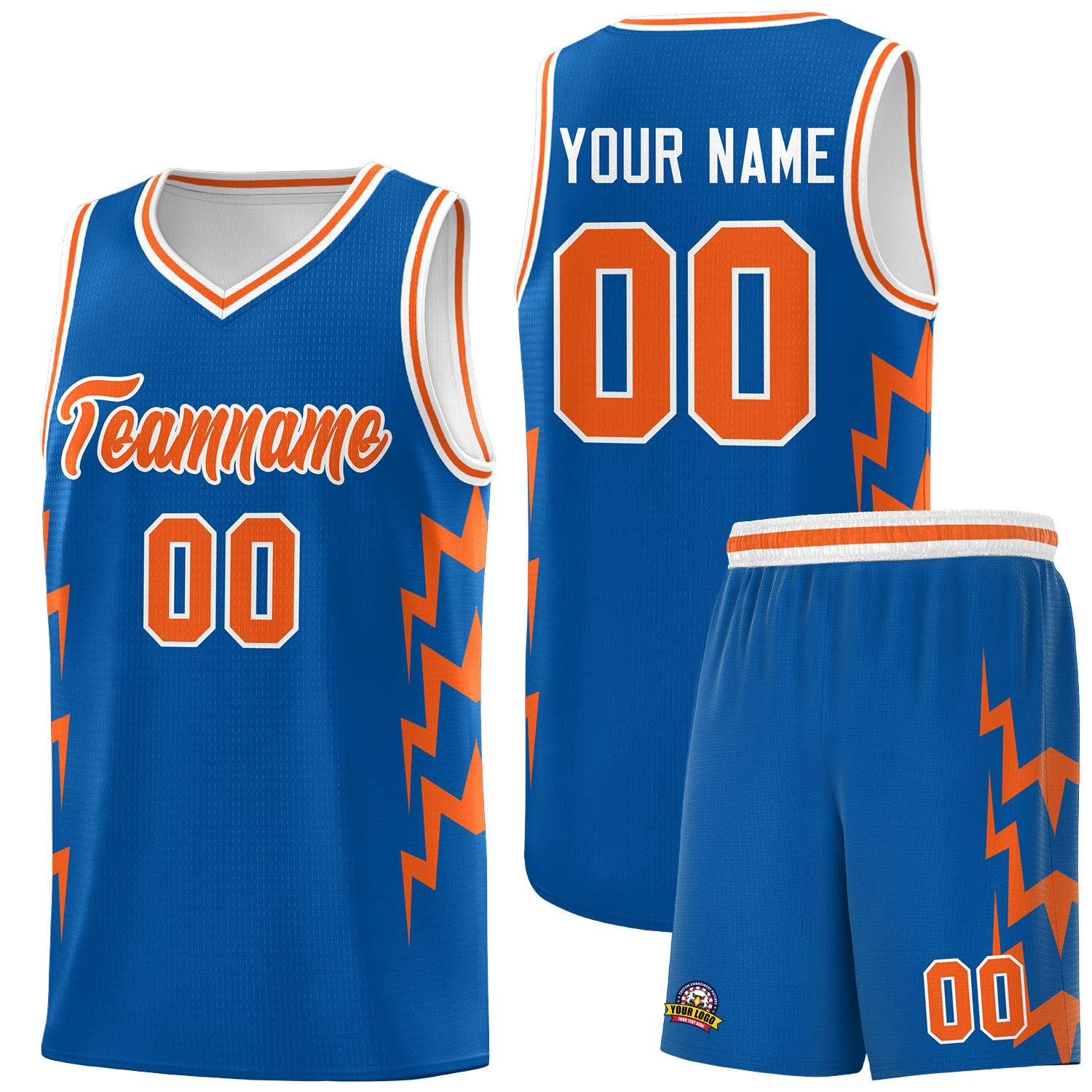 Custom Royal Side Lightning Pattern Sports Uniform Basketball Jersey