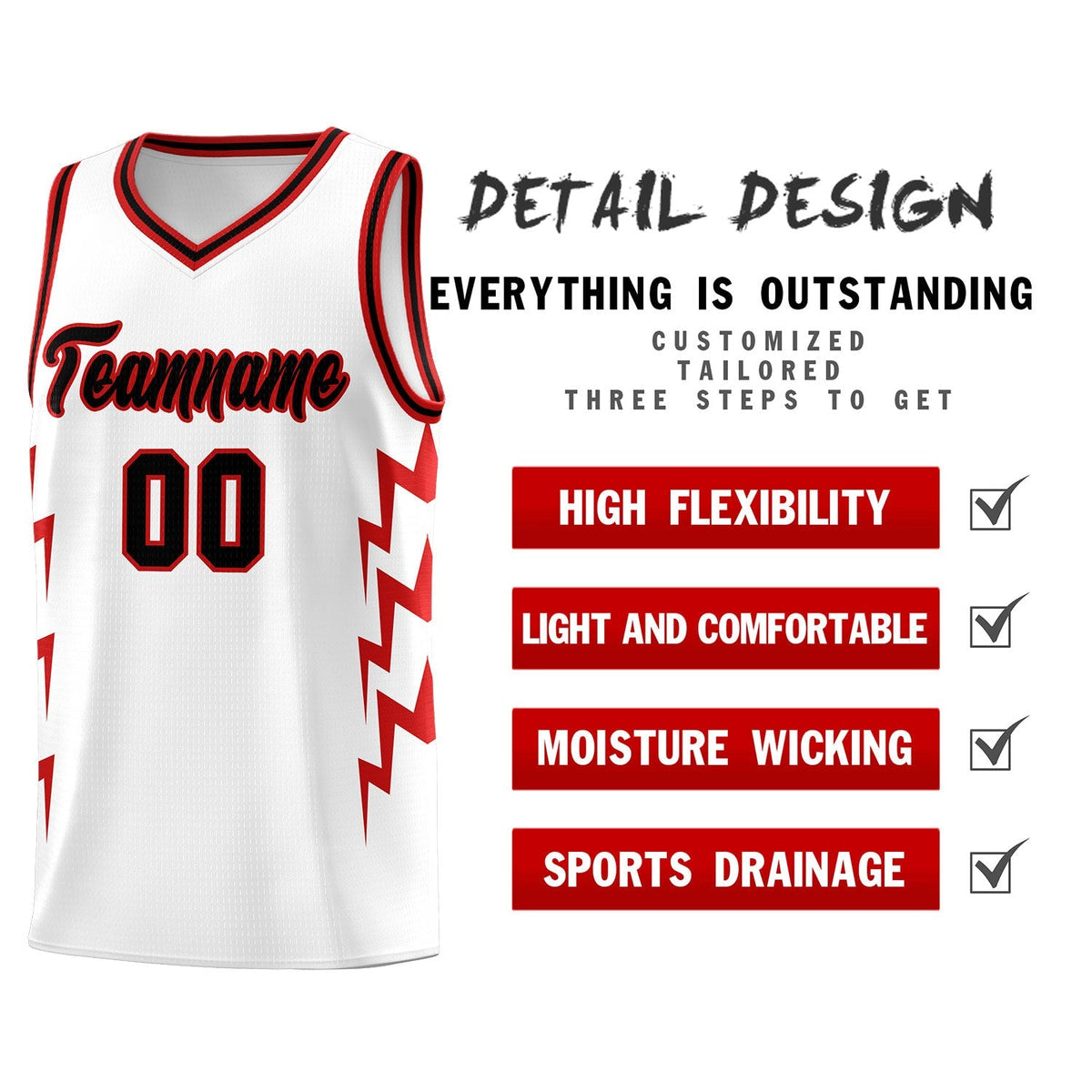 Custom White Side Lightning Pattern Sports Uniform Basketball Jersey