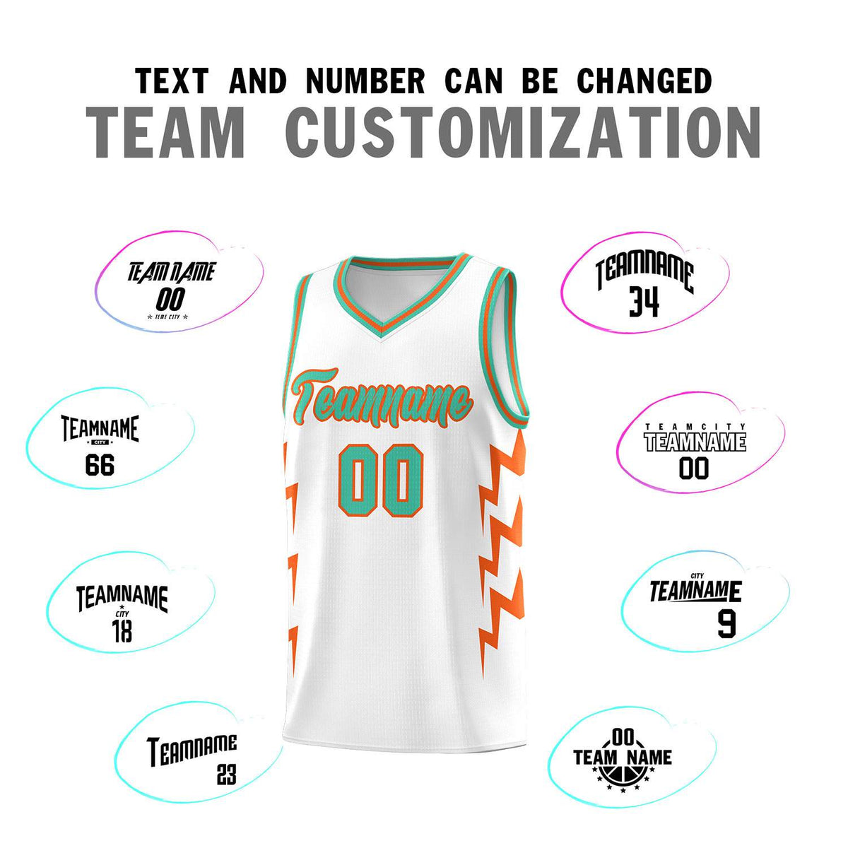 Custom White Side Lightning Pattern Sports Uniform Basketball Jersey