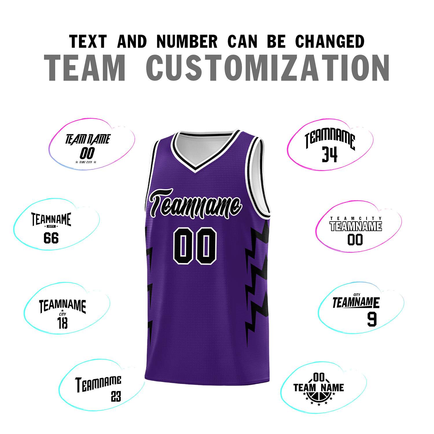 Custom Purple Side Lightning Pattern Sports Uniform Basketball Jersey
