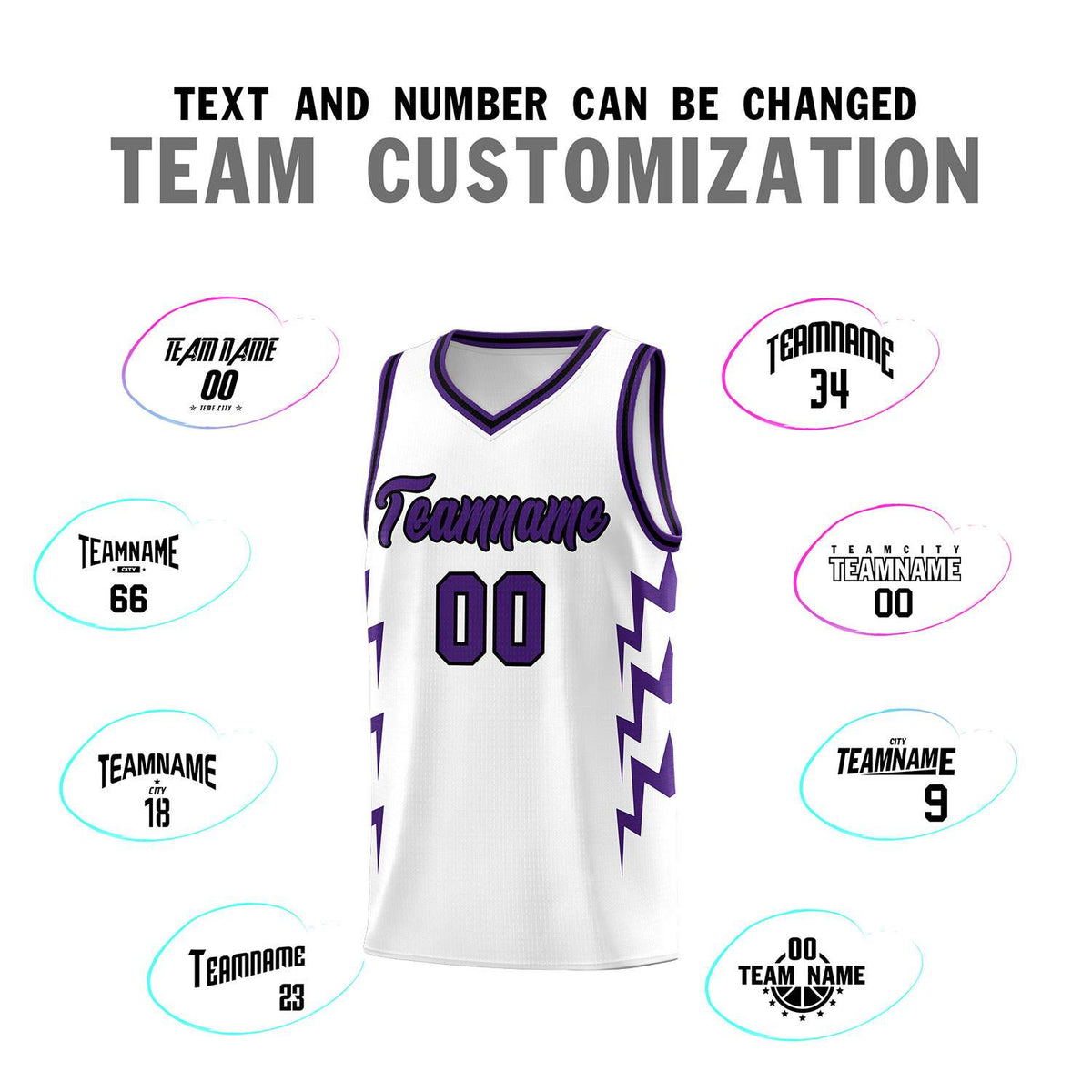 Custom White Side Lightning Pattern Sports Uniform Basketball Jersey