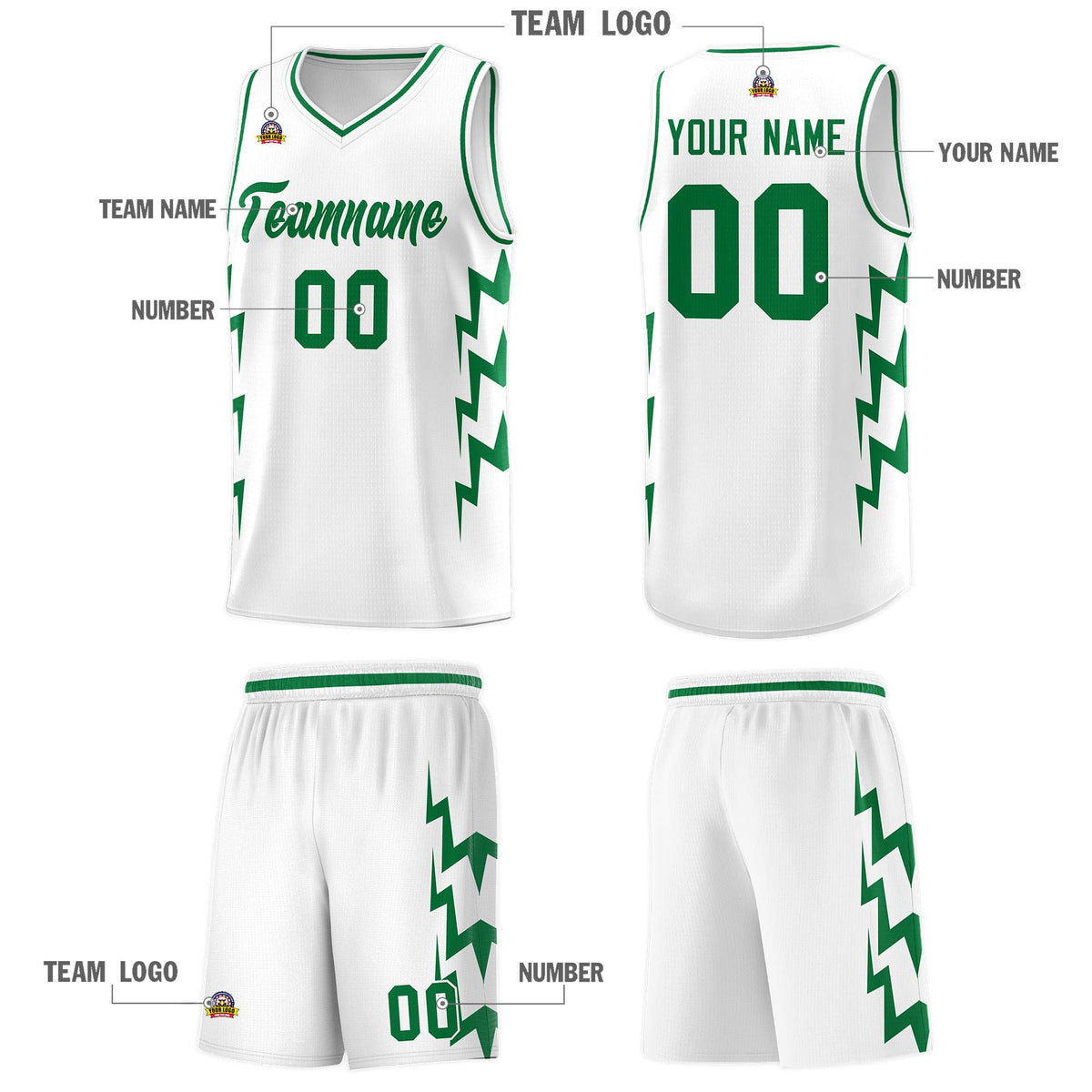 Custom White Side Lightning Pattern Sports Uniform Basketball Jersey