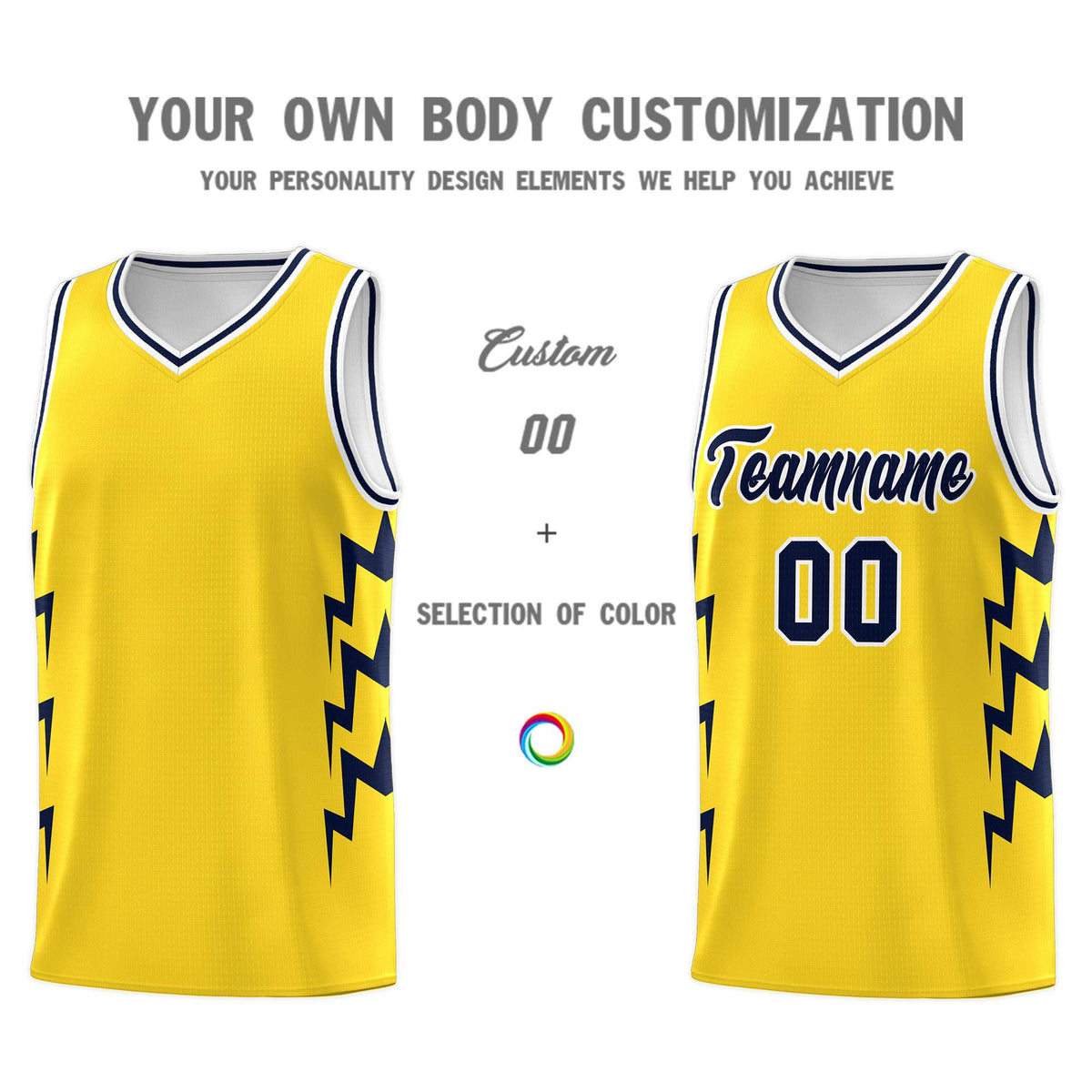 Custom Gold Side Lightning Pattern Sports Uniform Basketball Jersey