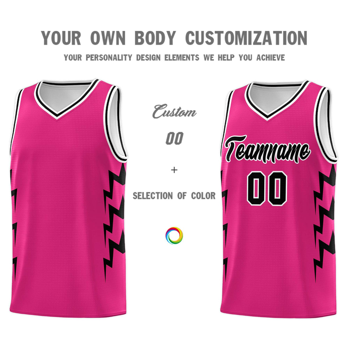 Custom Pink Side Lightning Pattern Sports Uniform Basketball Jersey