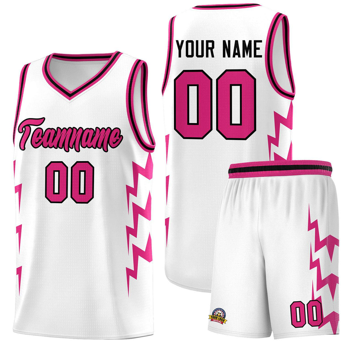 Custom White Side Lightning Pattern Sports Uniform Basketball Jersey