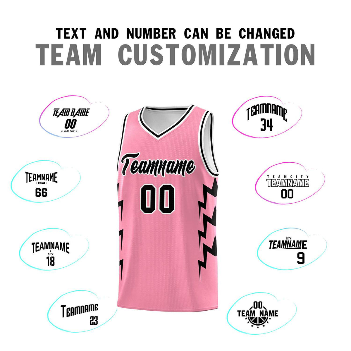 Custom Light Pink Side Lightning Pattern Sports Uniform Basketball Jersey