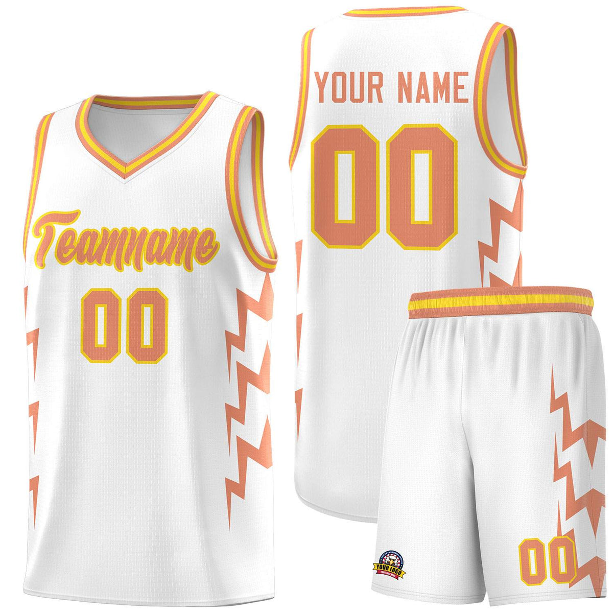 Custom White Side Lightning Pattern Sports Uniform Basketball Jersey