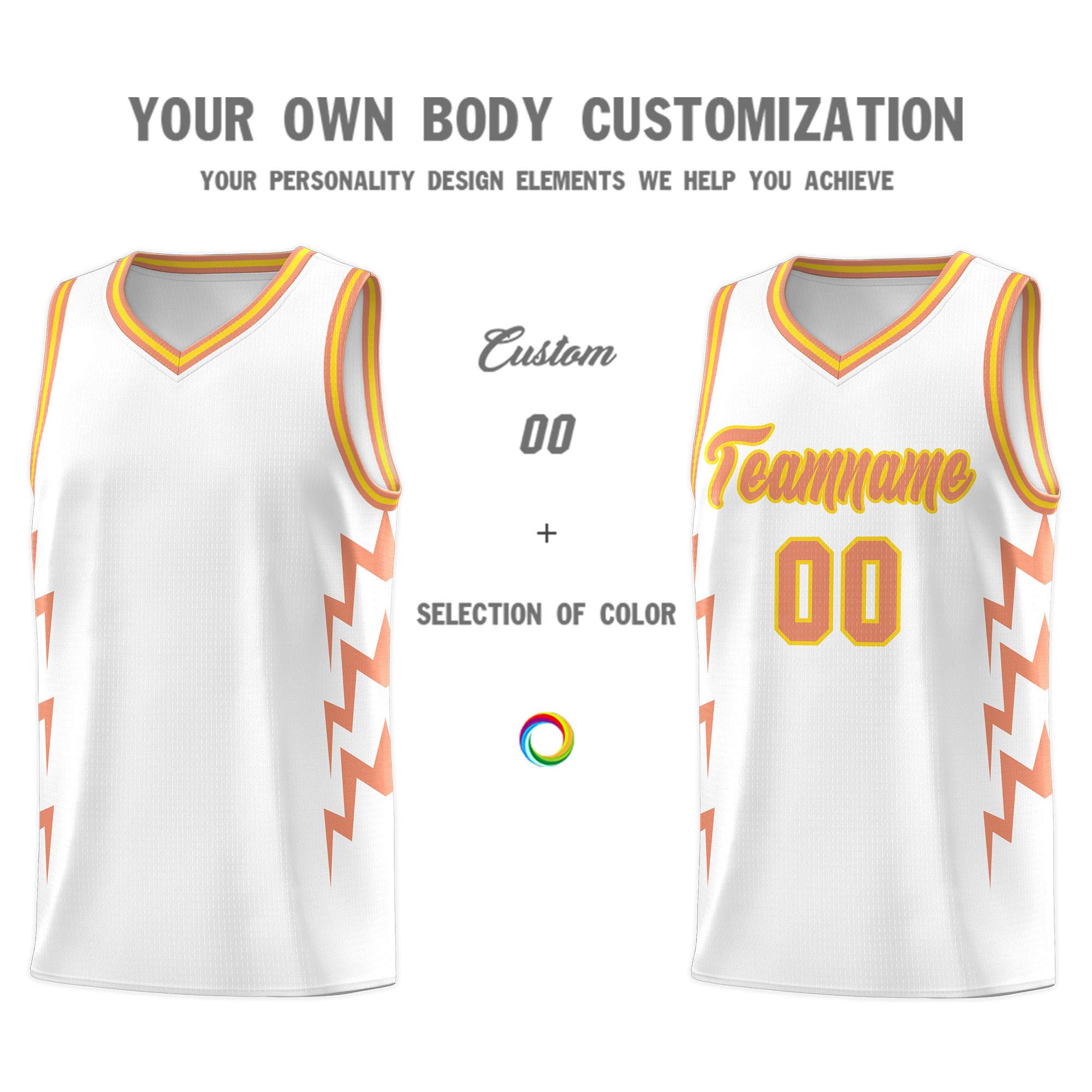 Custom White Side Lightning Pattern Sports Uniform Basketball Jersey
