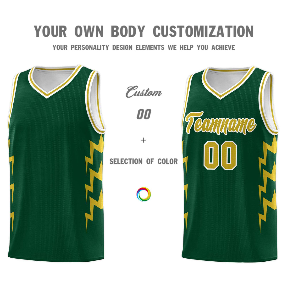 Custom Hunter Green Side Lightning Pattern Sports Uniform Basketball Jersey