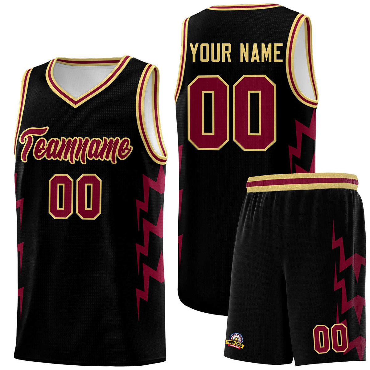 Custom Black Side Lightning Pattern Sports Uniform Basketball Jersey