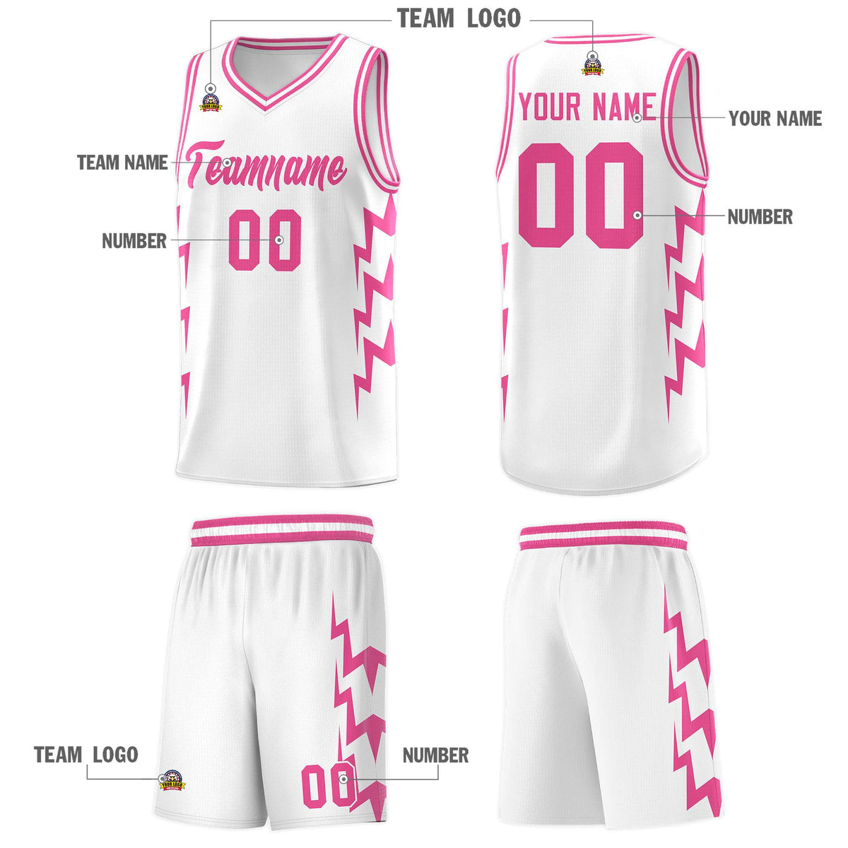Custom White Side Lightning Pattern Sports Uniform Basketball Jersey