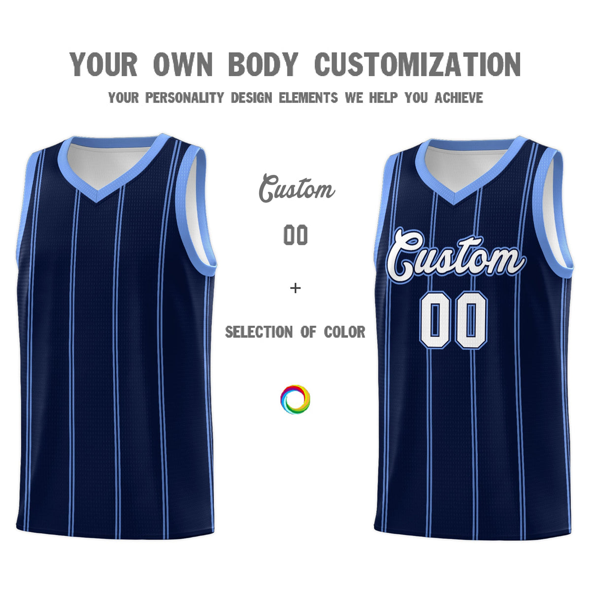 Custom Navy Light Blue White Vertical Stripes Single Sided Sets Basketball Jersey | For Men,Stitched,Perfect for Training,Add Name and Numbern | KXKSHOP