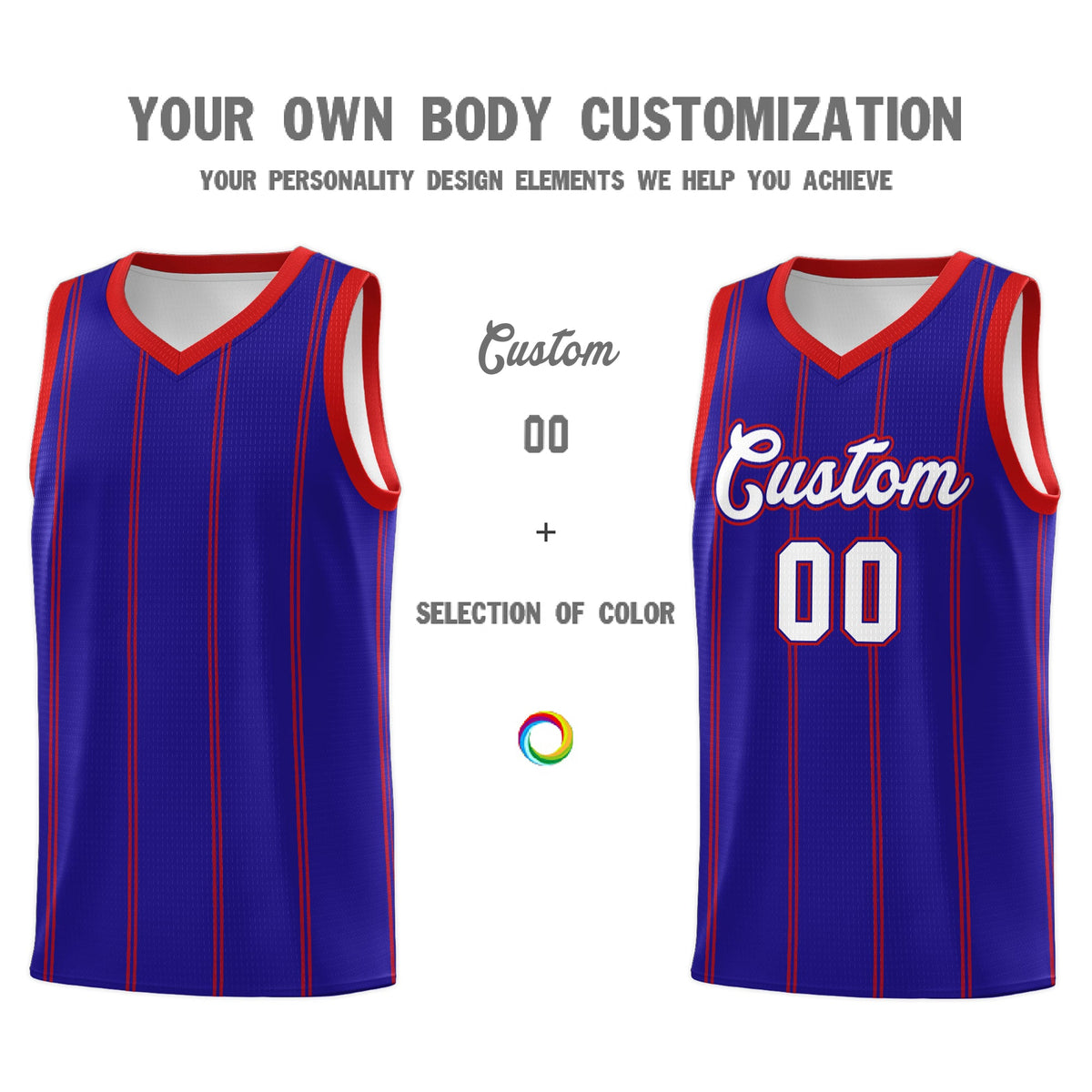 Custom Royal Blue Red White Vertical Stripes Single Sided Sets Basketball Jersey | For Men,Stitched,Perfect for Training,Add Name and Numbern | KXKSHOP