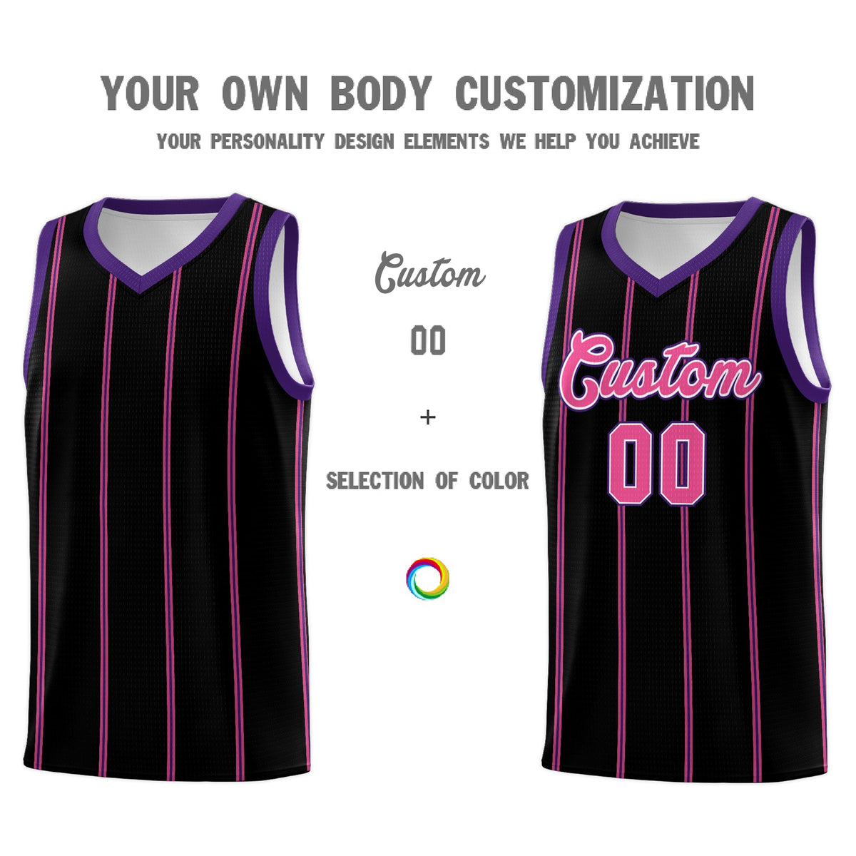 Custom Black Purple Pink White Vertical Stripes Single Sided Sets Basketball Jersey | For Men,Stitched,Perfect for Training,Add Name and Numbern | KXKSHOP