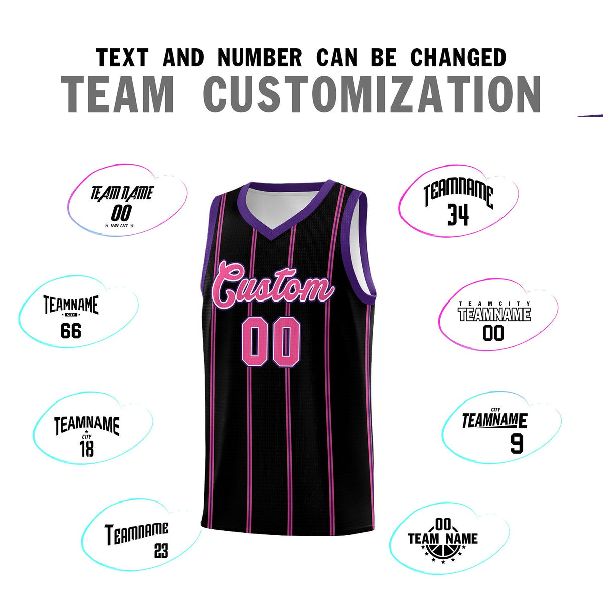 Custom Black Purple Pink White Vertical Stripes Single Sided Sets Basketball Jersey | For Men,Stitched,Perfect for Training,Add Name and Numbern | KXKSHOP