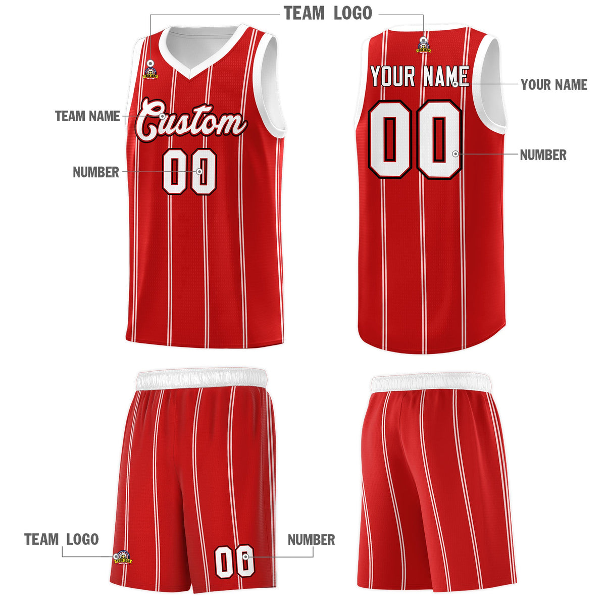 Custom Red White Black Vertical Stripes Single Sided Sets Basketball Jersey | For Men,Stitched,Perfect for Training,Add Name and Numbern | KXKSHOP